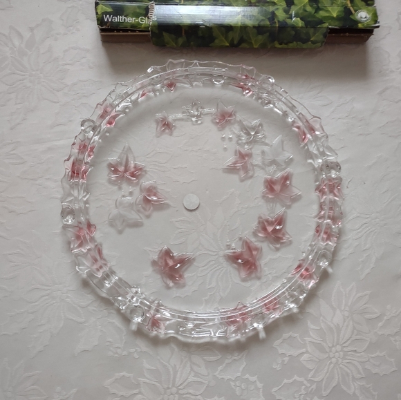New Satin Rose Flowers cake plate Made in Germany Walther glass